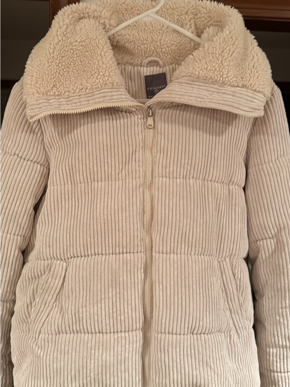 Primark Beige Corduroy Sherpa-Lined Puffer Jacket